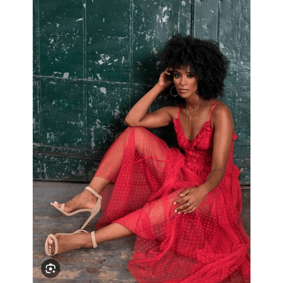 NWT Choosy Red Lace Swiss Dot Maxi Dress 12 Built in Shorts Romantic Sexy Date - Picture 2 of 6